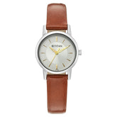Titan Women's Watch Analog Silver Dial With Brown Leather Strap, 2593SL04